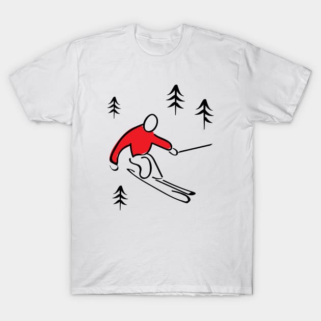 Skier Illustration T-Shirt by whyitsme